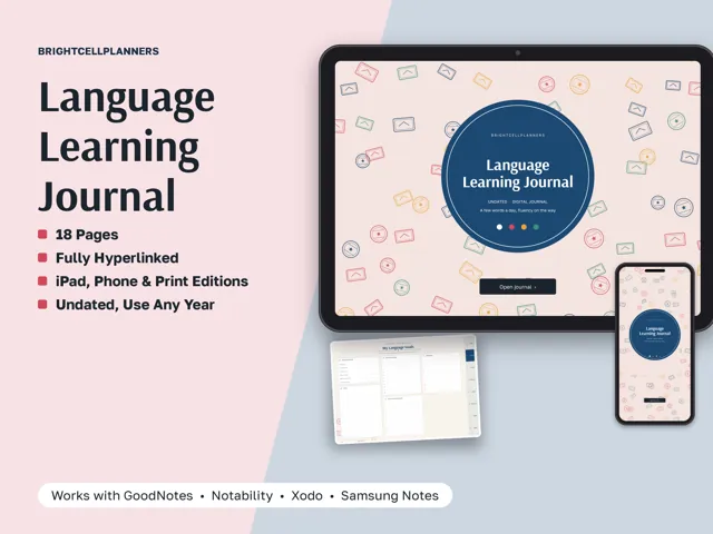 Language Learning Journal – Digital Planners by BrightCellPlanStudio