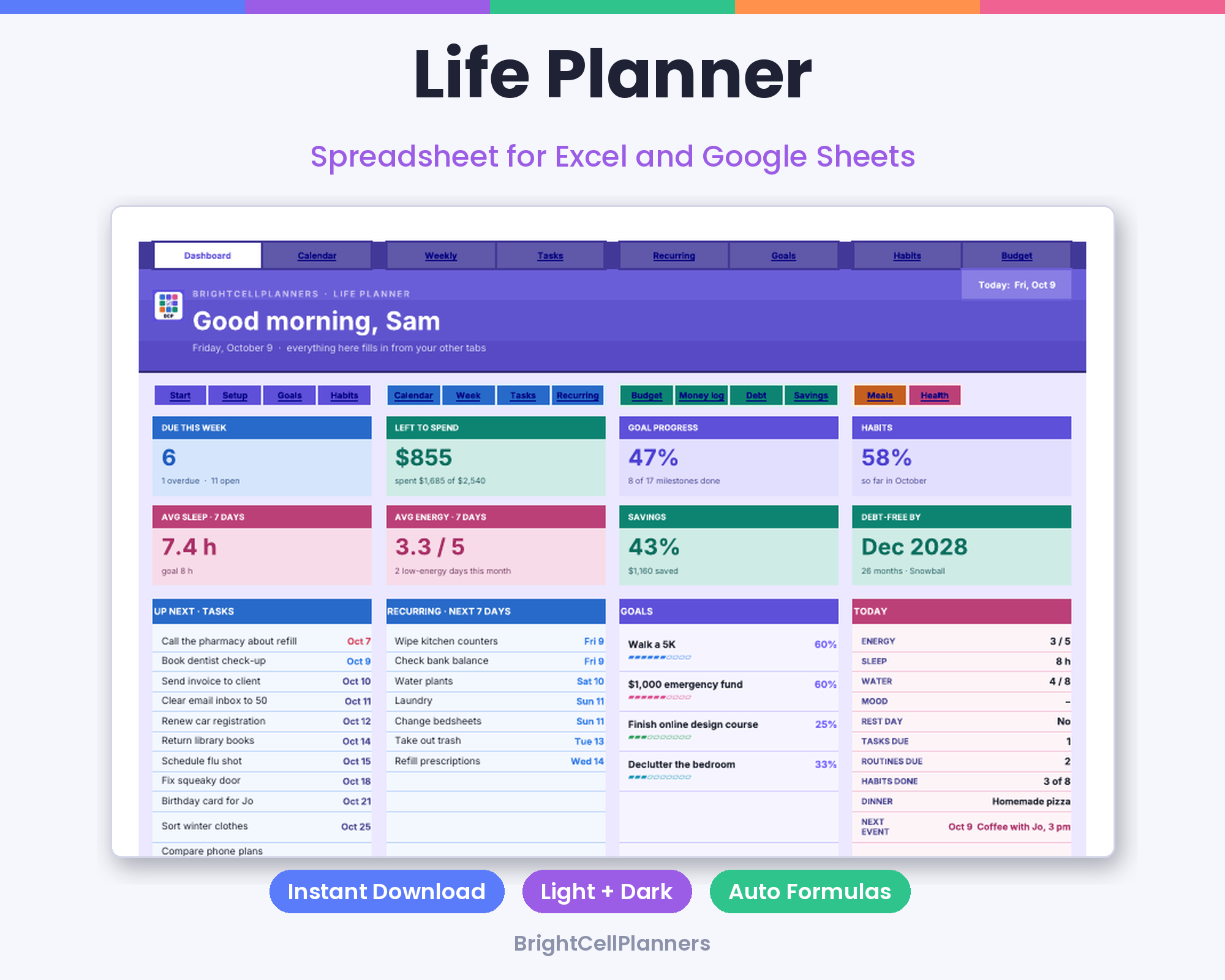 Life Planner – Spreadsheets by BrightCellPlanStudio