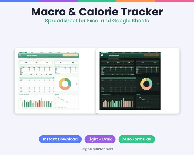Macro & Calorie Tracker – Spreadsheets by BrightCellPlanStudio