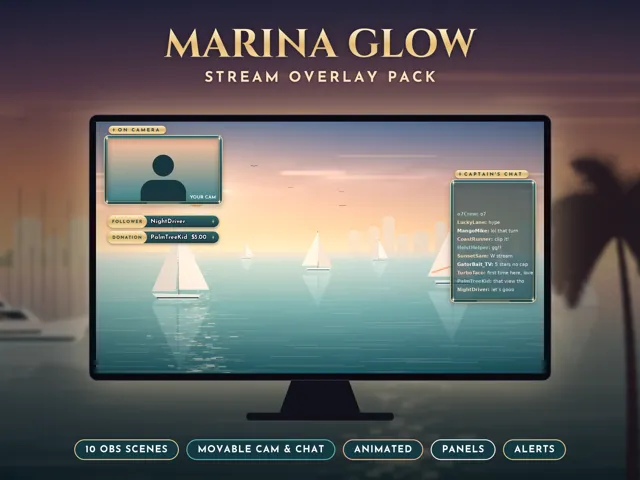 Marina Glow Stream Overlay Pack – OBS Stream Overlays by SpoonfulOfCalmStudio