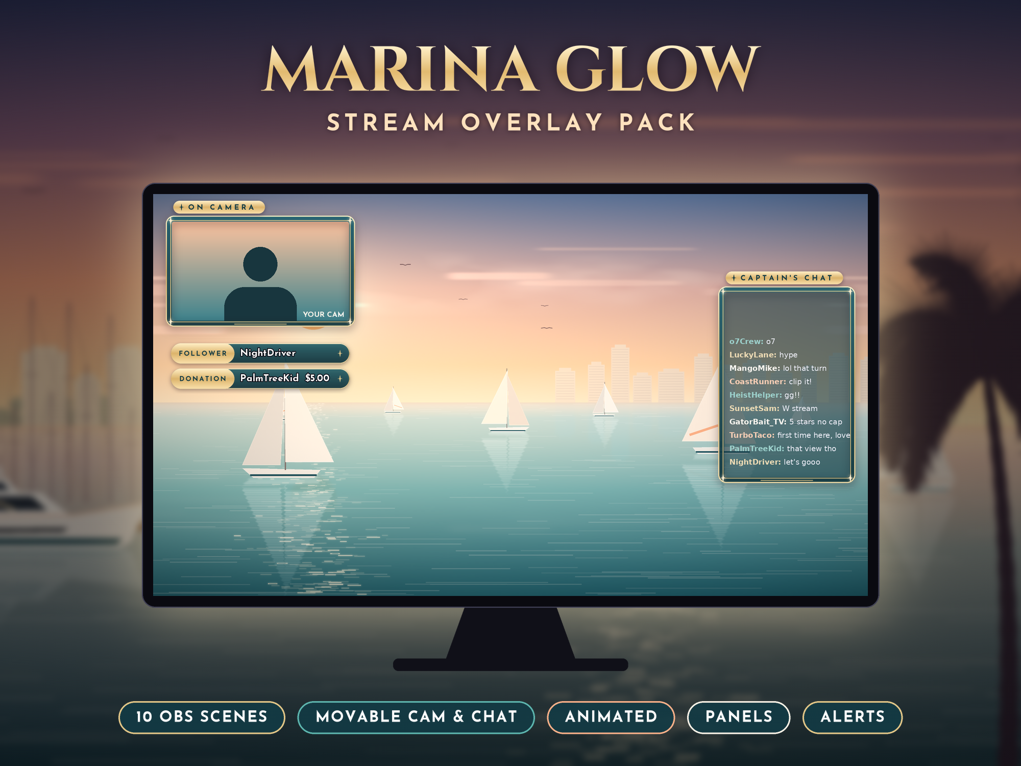 Marina Glow Stream Overlay Pack – OBS Stream Overlays by SpoonfulOfCalmStudio