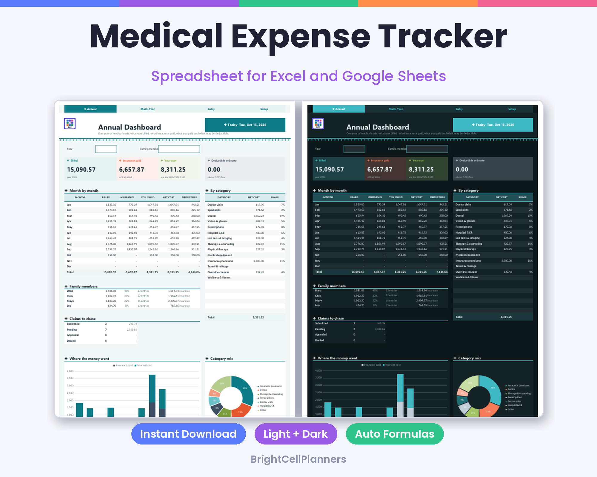 Medical Expense Tracker – Spreadsheets by BrightCellPlanStudio
