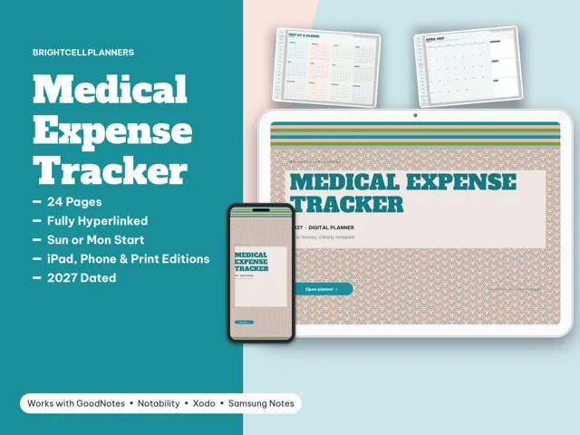 Medical Expense Tracker – Digital Planners by BrightCellPlanStudio