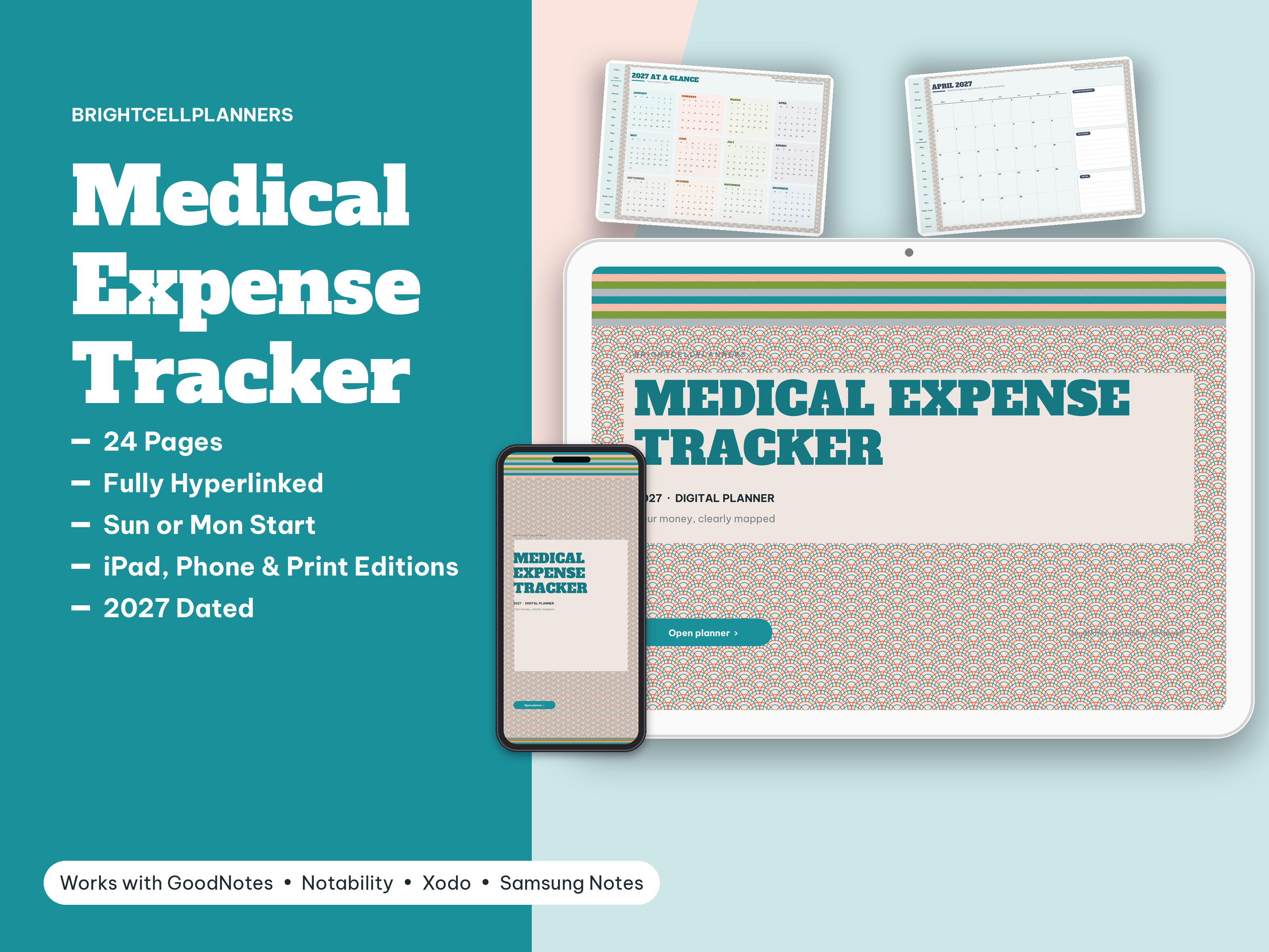 Medical Expense Tracker – Digital Planners by BrightCellPlanStudio