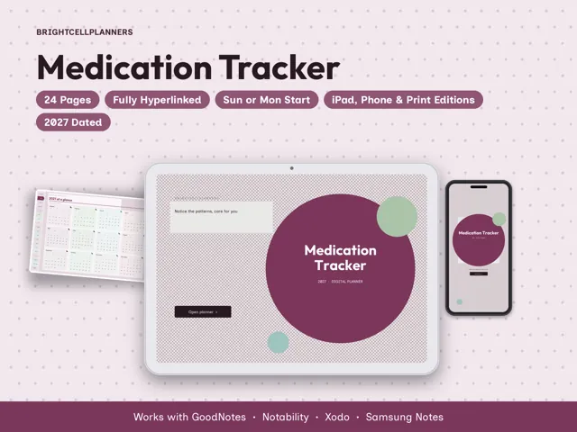 Medication Tracker – Digital Planners by BrightCellPlanStudio