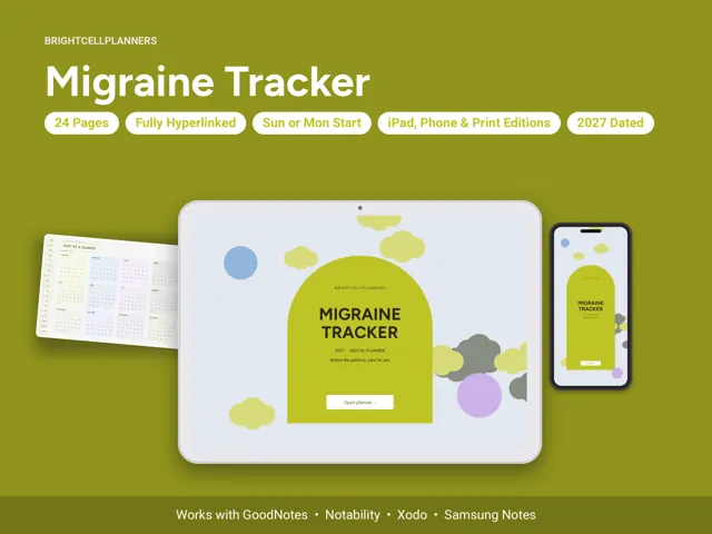 Migraine Tracker – Digital Planners by BrightCellPlanStudio