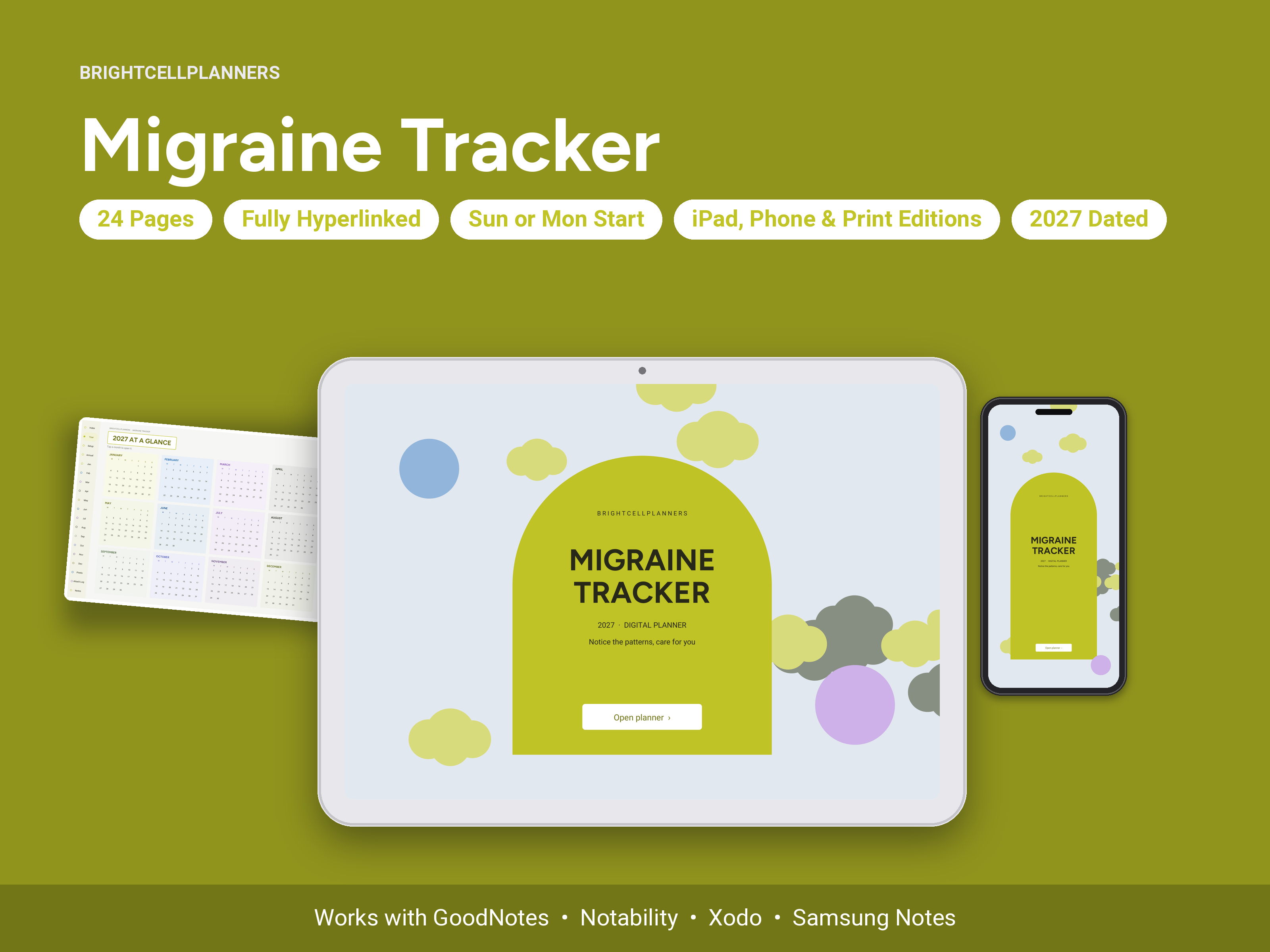 Migraine Tracker – Digital Planners by BrightCellPlanStudio