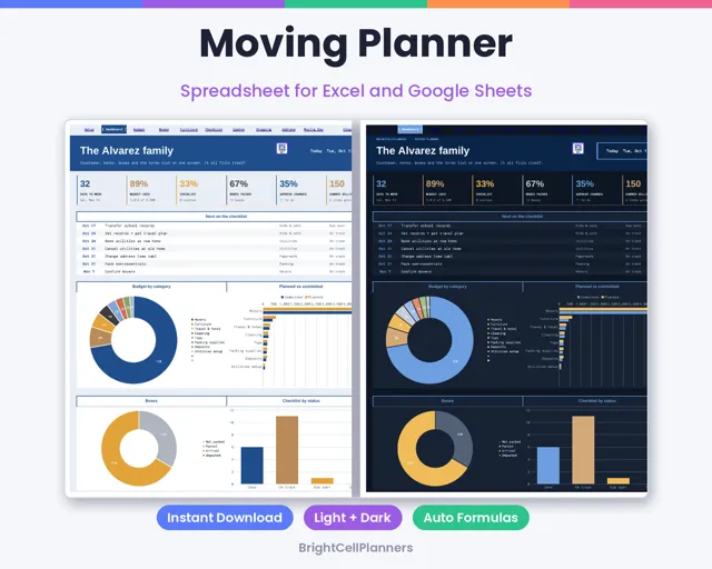 Moving Planner – Spreadsheets by BrightCellPlanStudio