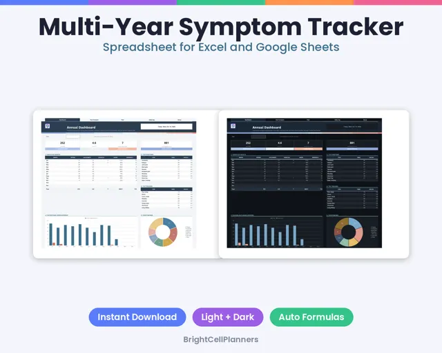 Multi-Year Symptom Tracker – Spreadsheets by BrightCellPlanStudio