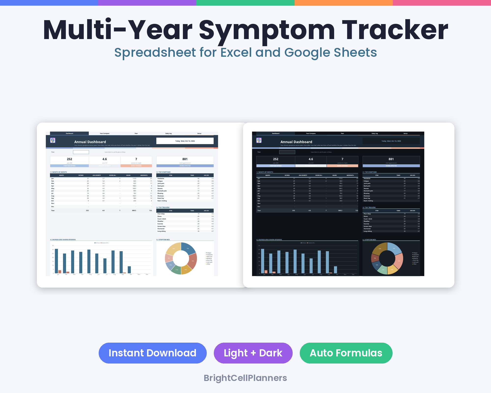Multi-Year Symptom Tracker – Spreadsheets by BrightCellPlanStudio