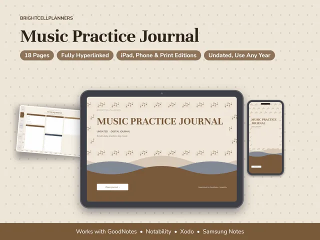Music Practice Journal – Digital Planners by BrightCellPlanStudio