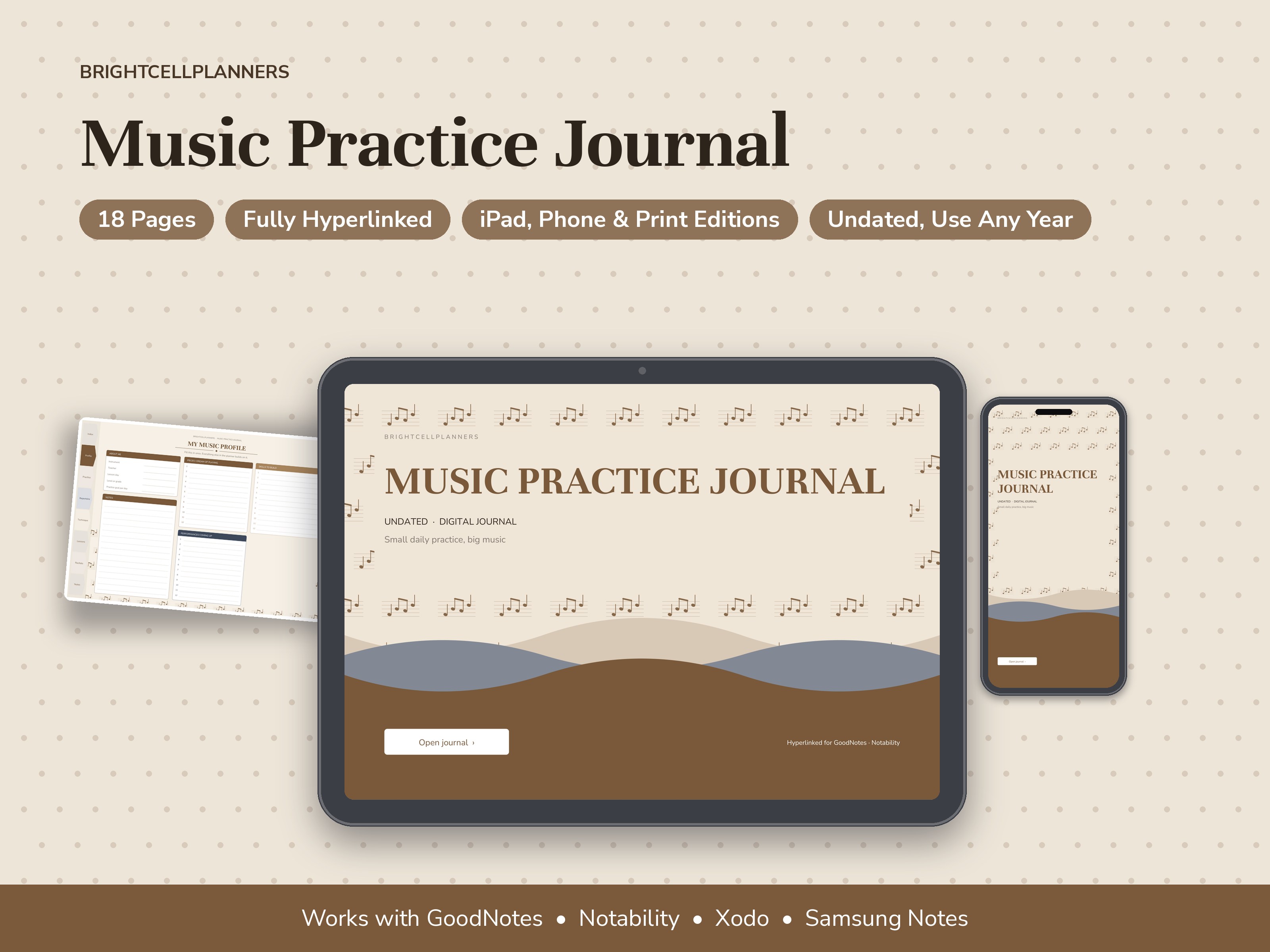 Music Practice Journal – Digital Planners by BrightCellPlanStudio