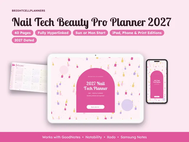 Nail Tech Planner – Digital Planners by BrightCellPlanStudio