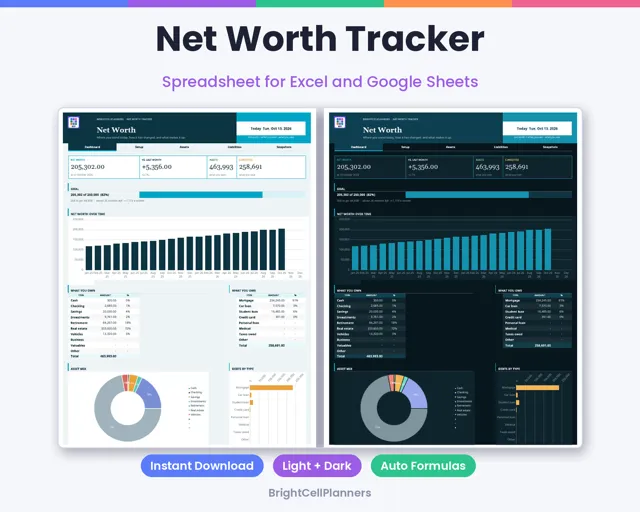 Net Worth Tracker – Spreadsheets by BrightCellPlanStudio