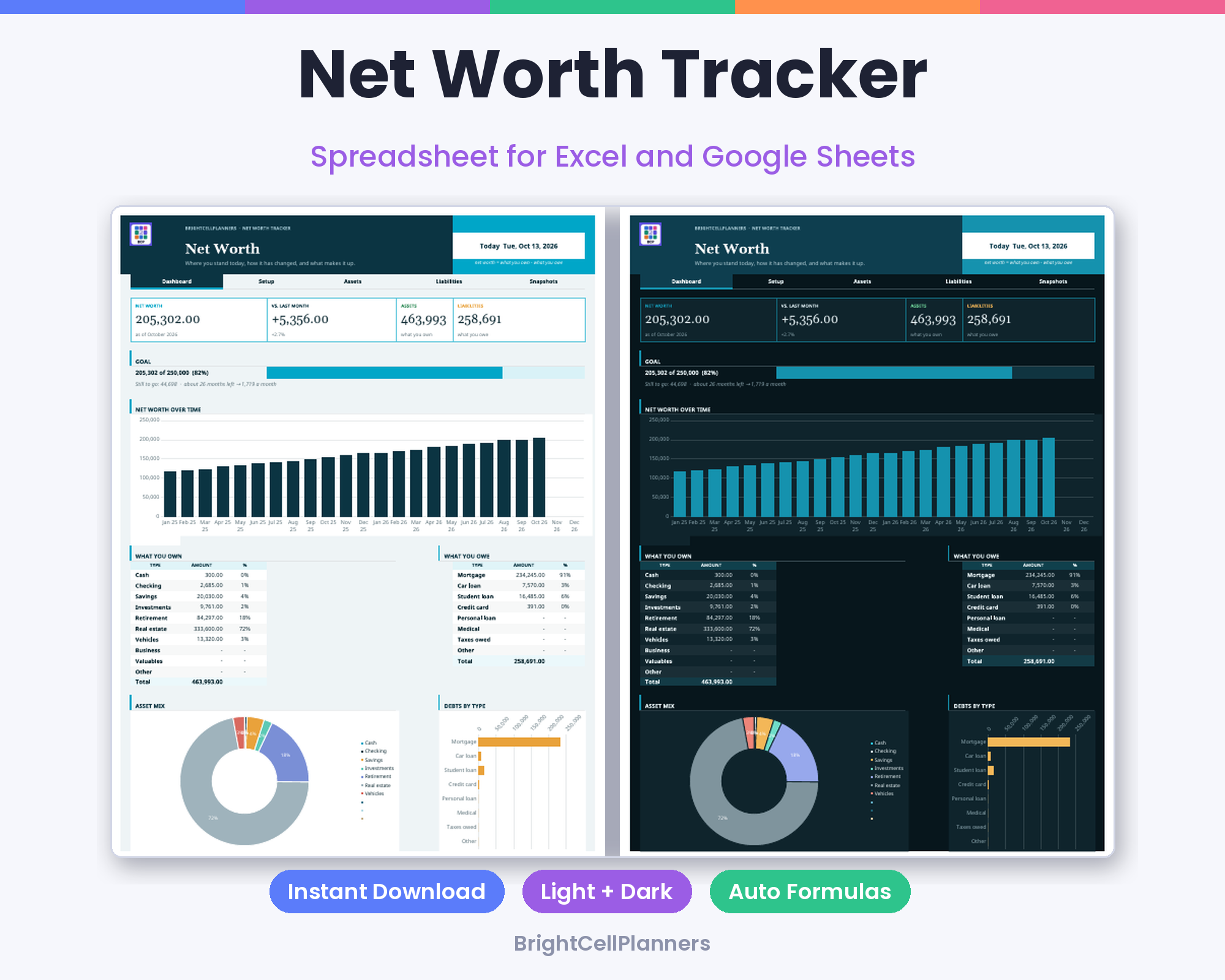 Net Worth Tracker – Spreadsheets by BrightCellPlanStudio
