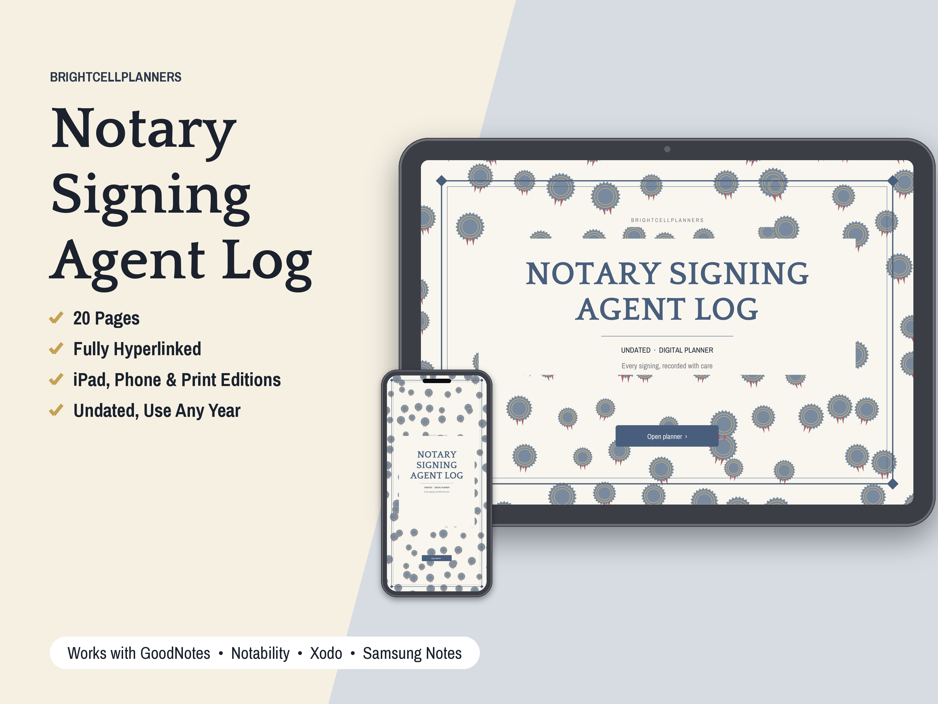 Notary Signing Agent Log – Digital Planners by BrightCellPlanStudio