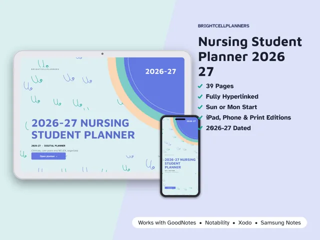 -27 Nursing Student Planner – Digital Planners by BrightCellPlanStudio