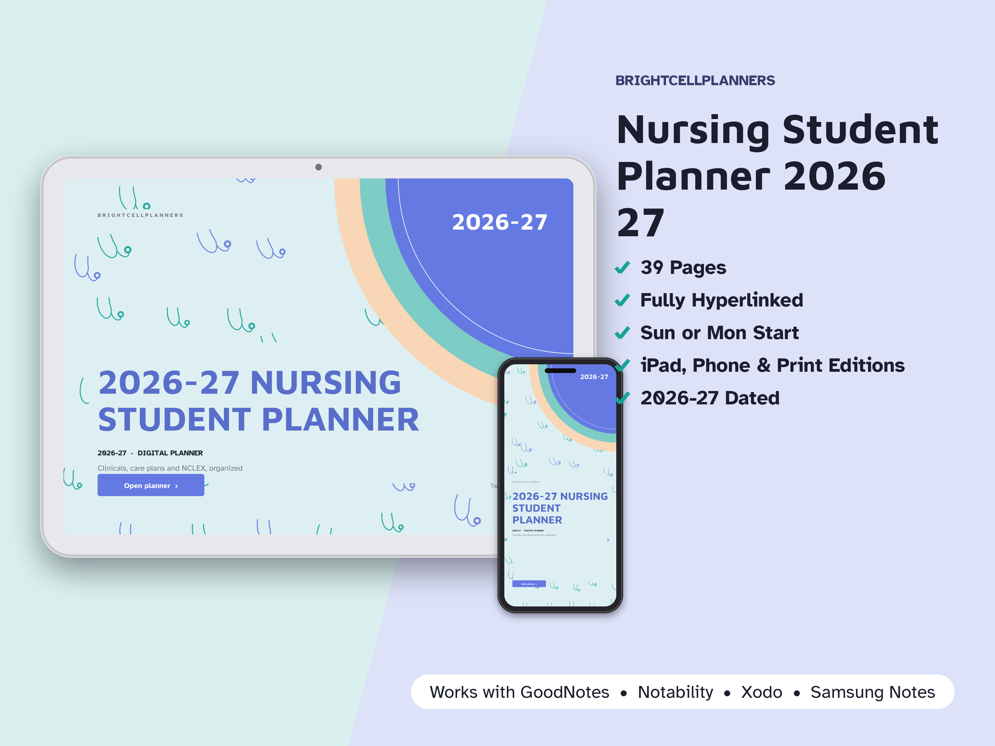 -27 Nursing Student Planner – Digital Planners by BrightCellPlanStudio