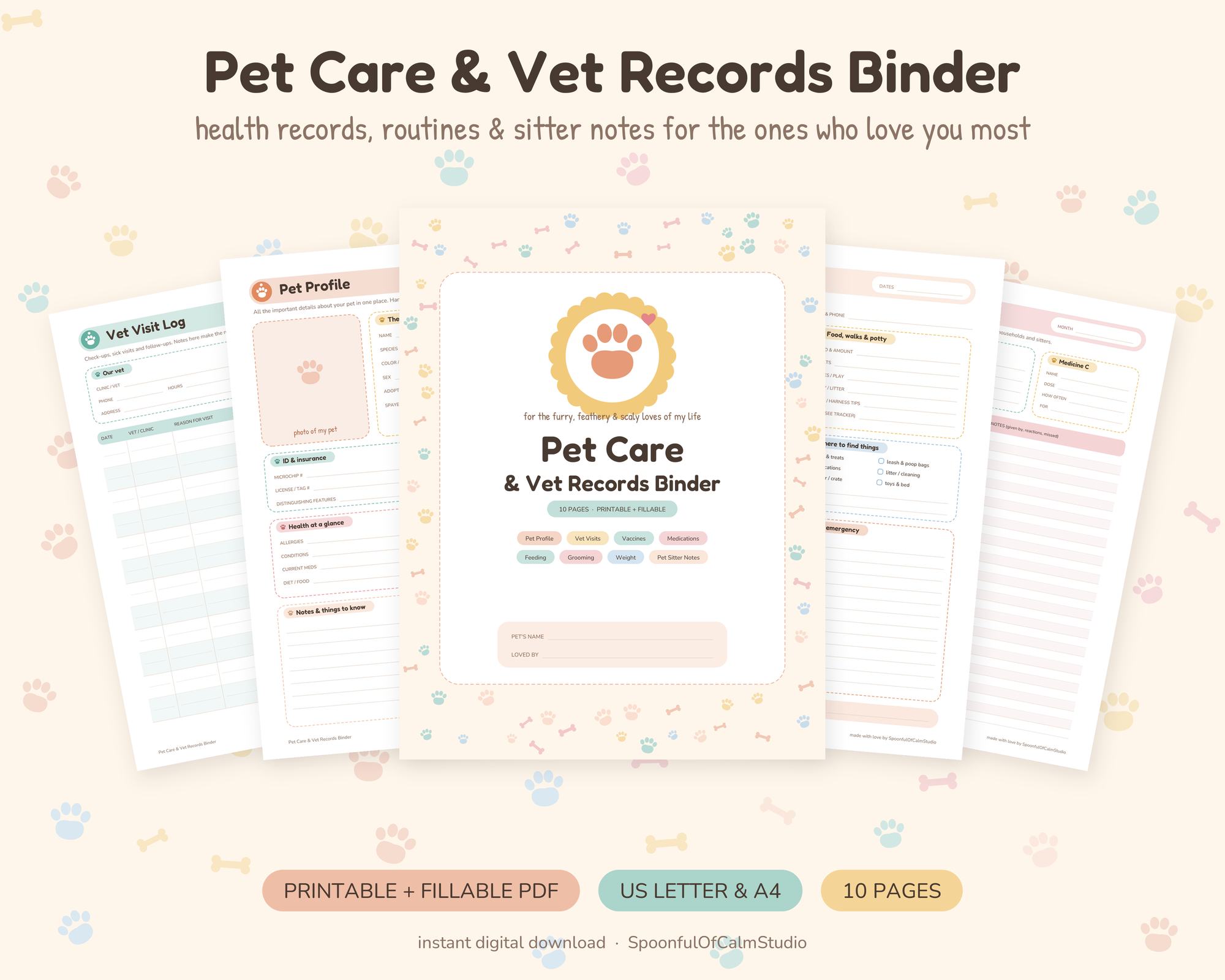 Pet Care Binder Printable – Printables by SpoonfulOfCalmStudio