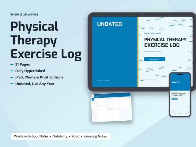 Physical Therapy Log – Digital Planners by BrightCellPlanStudio