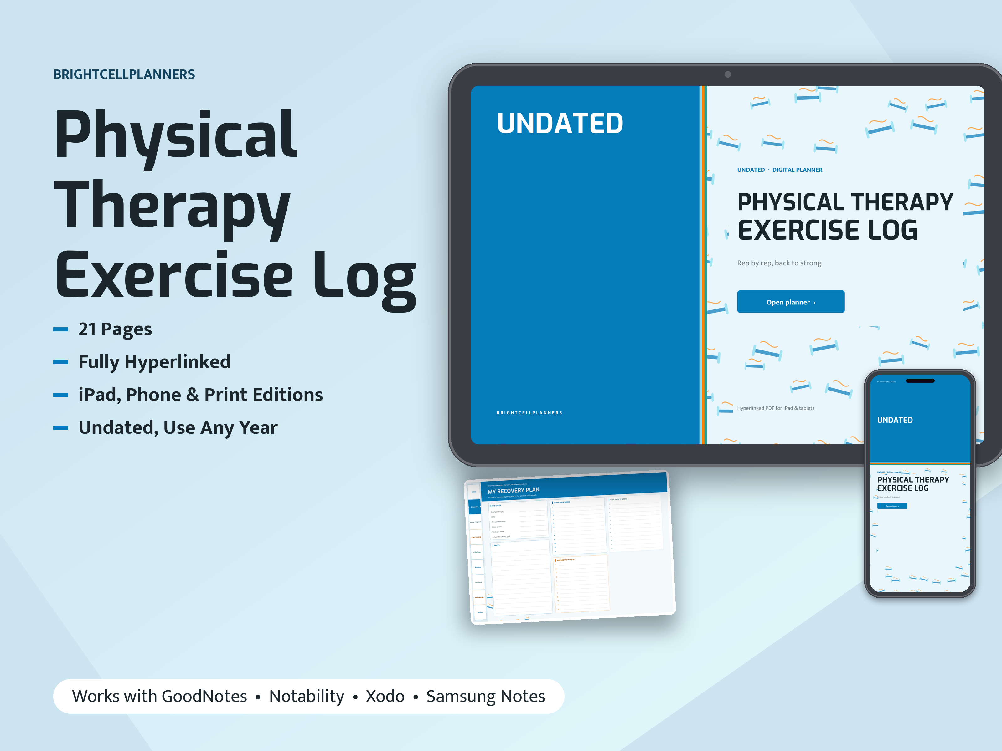 Physical Therapy Log – Digital Planners by BrightCellPlanStudio