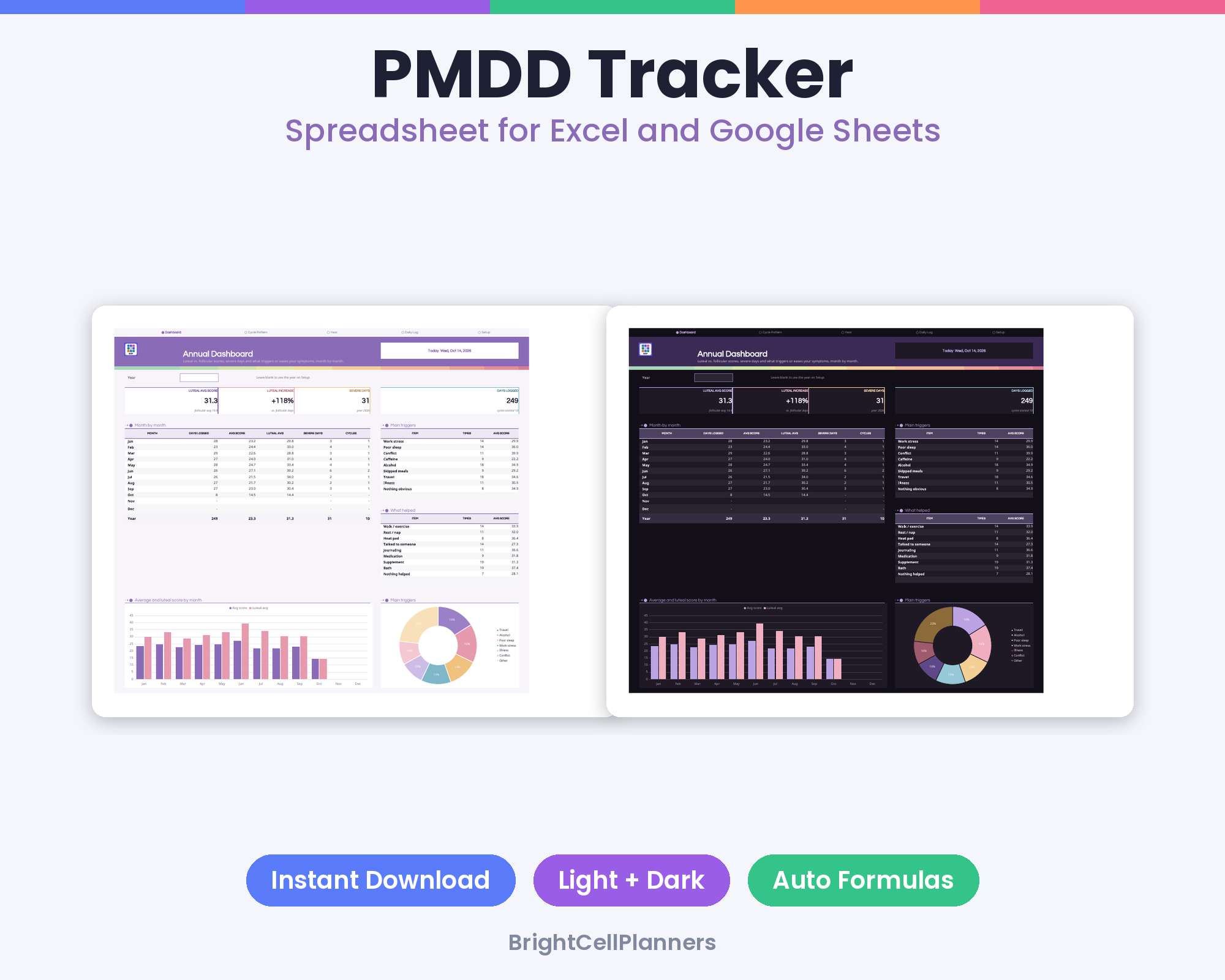 PMDD Tracker – Spreadsheets by BrightCellPlanStudio
