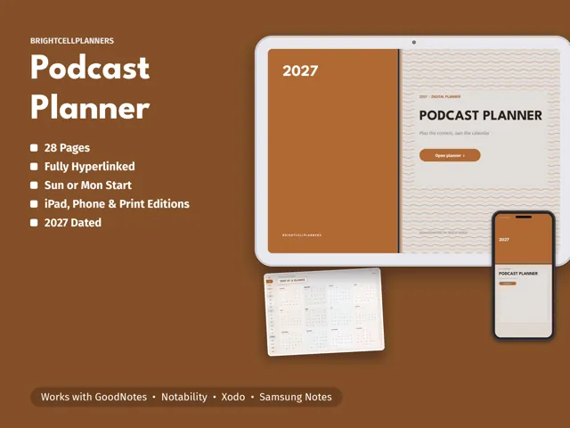 Podcast Planner – Digital Planners by BrightCellPlanStudio