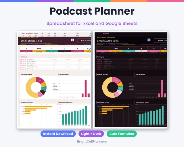Podcast Planner – Spreadsheets by BrightCellPlanStudio
