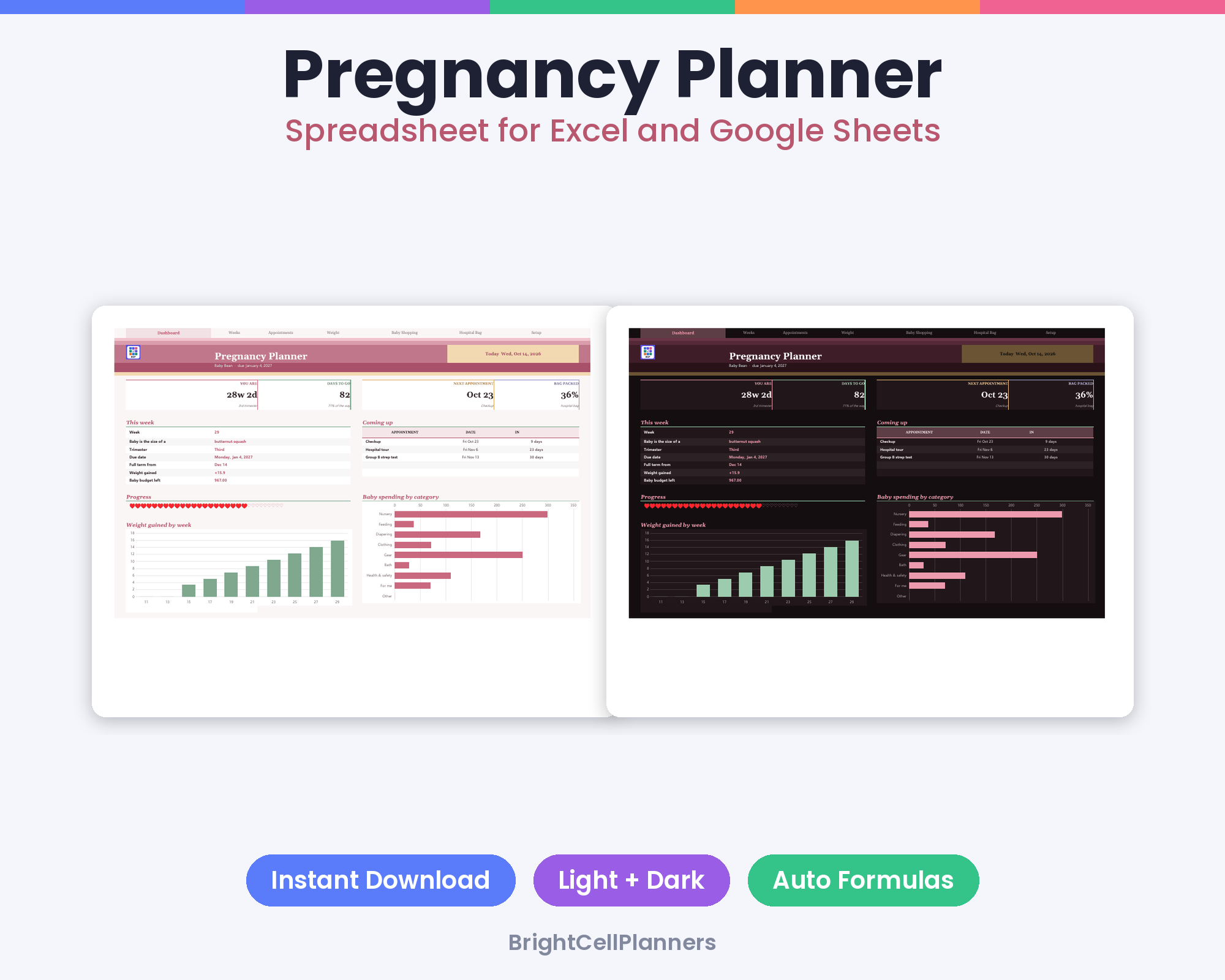 Pregnancy Planner – Spreadsheets by BrightCellPlanStudio