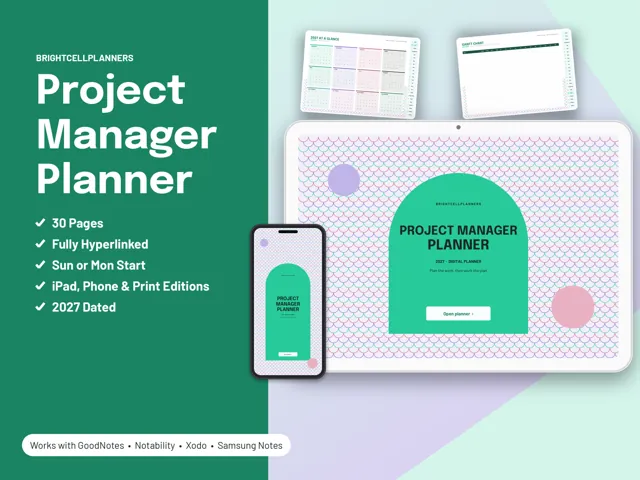 Project Manager Planner – Digital Planners by BrightCellPlanStudio