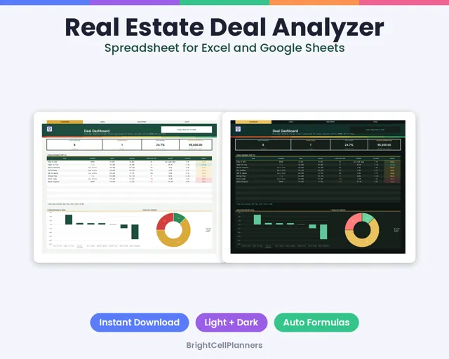 Real Estate Deal Analyzer – Spreadsheets by BrightCellPlanStudio
