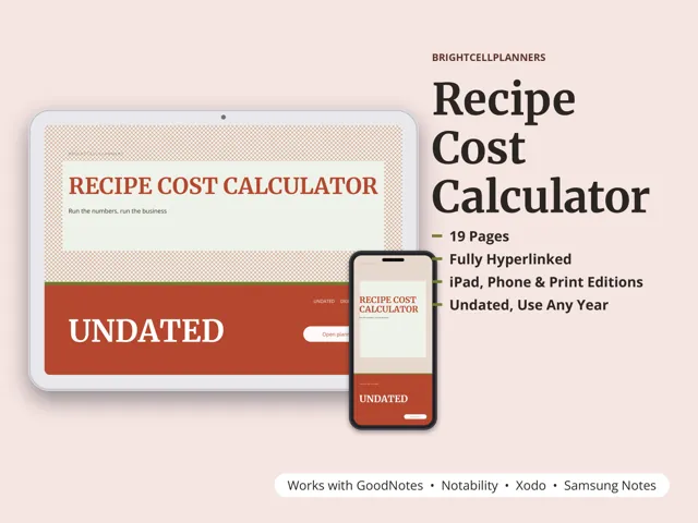 Recipe Cost Calculator – Digital Planners by BrightCellPlanStudio