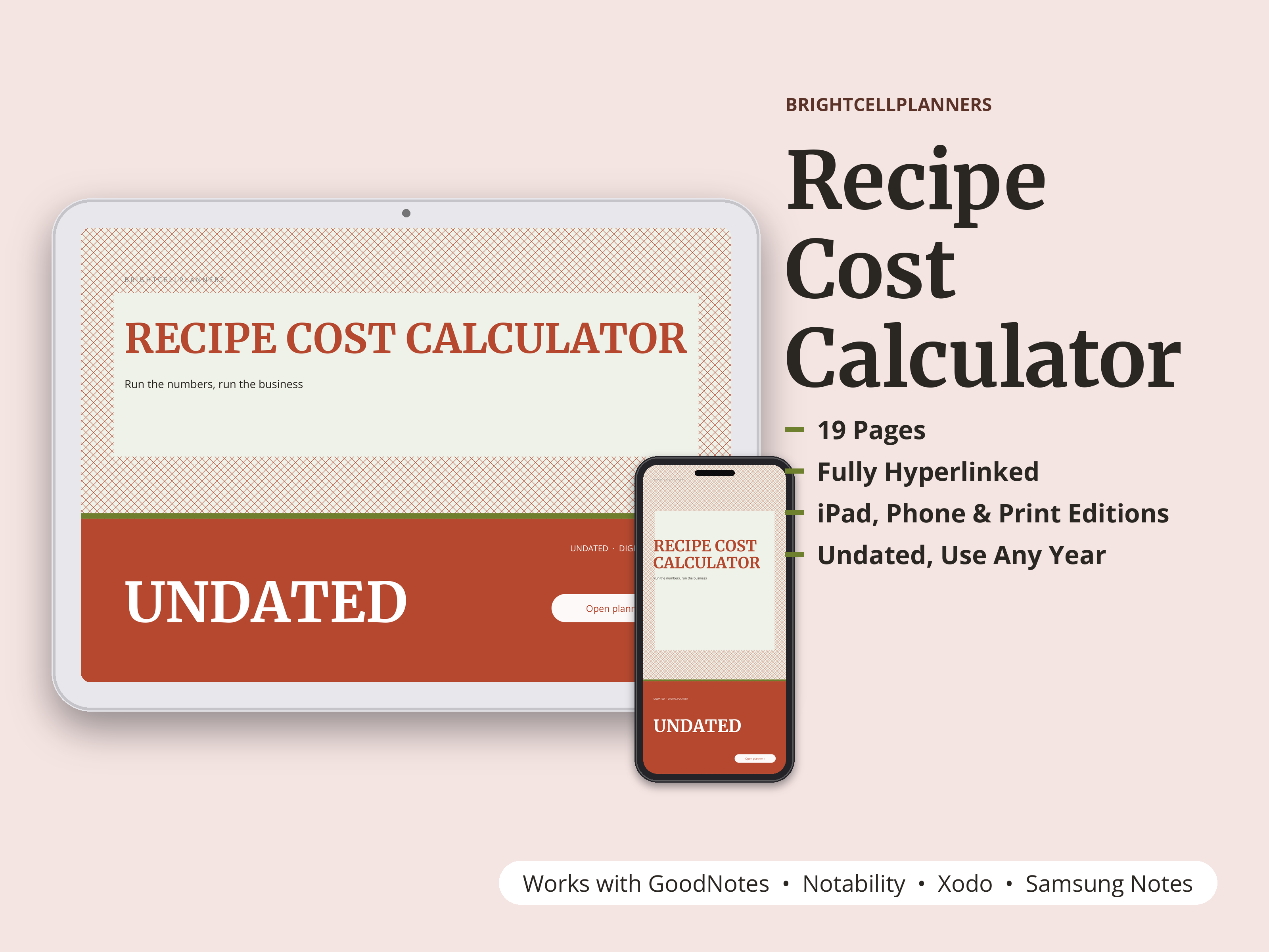 Recipe Cost Calculator – Digital Planners by BrightCellPlanStudio