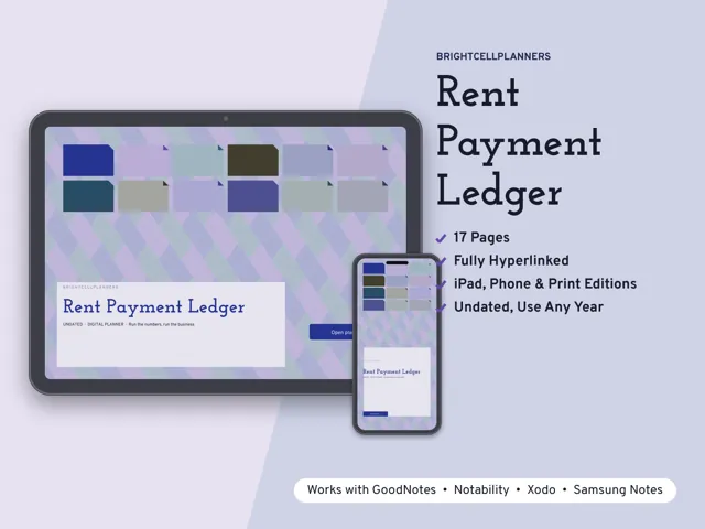 Rent Payment Ledger – Digital Planners by BrightCellPlanStudio