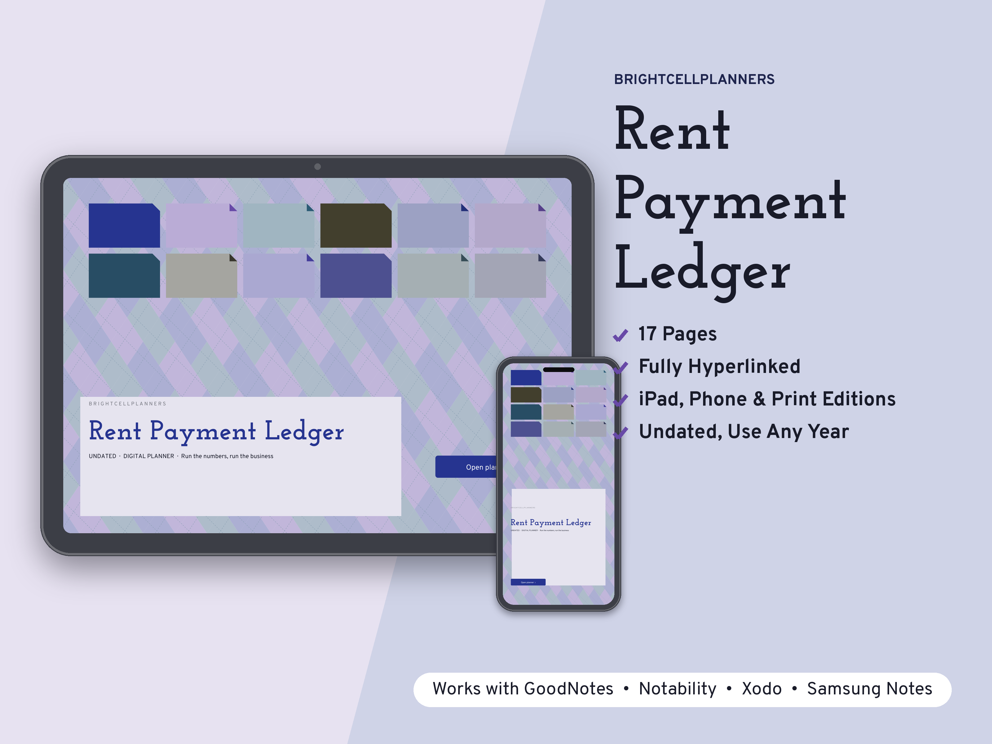 Rent Payment Ledger – Digital Planners by BrightCellPlanStudio