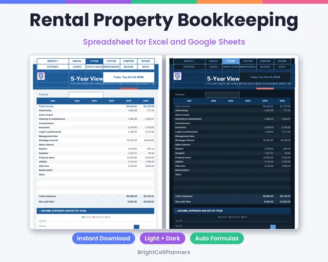 Rental Property Bookkeeping – Spreadsheets by BrightCellPlanStudio