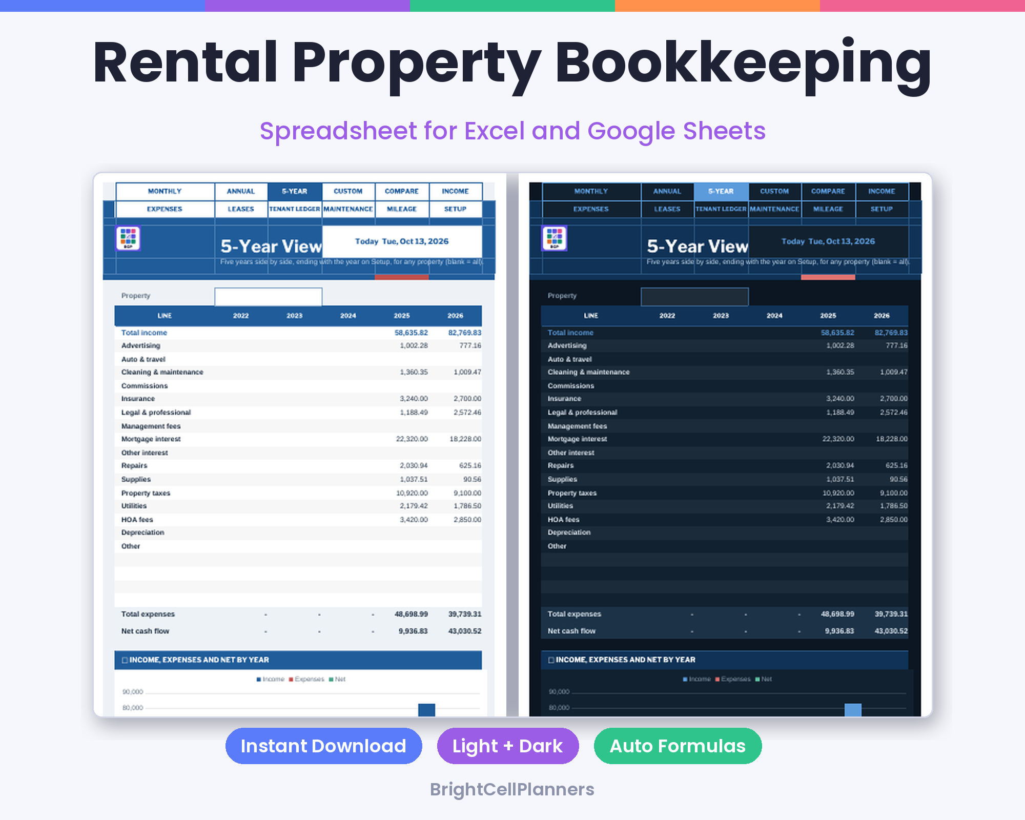 Rental Property Bookkeeping – Spreadsheets by BrightCellPlanStudio