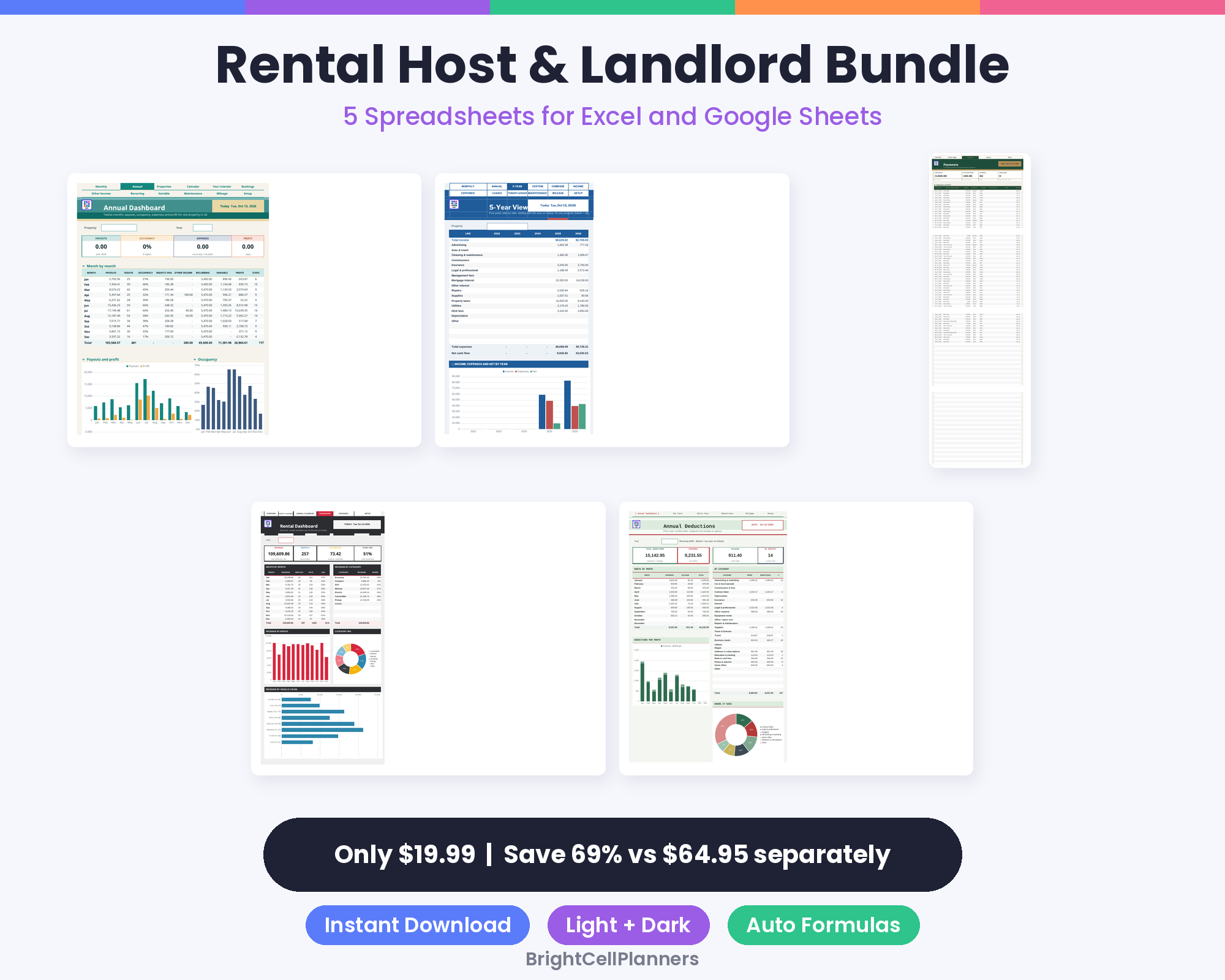 Rental Host and Landlord Spreadsheet Bundle – Spreadsheets by BrightCellPlanStudio
