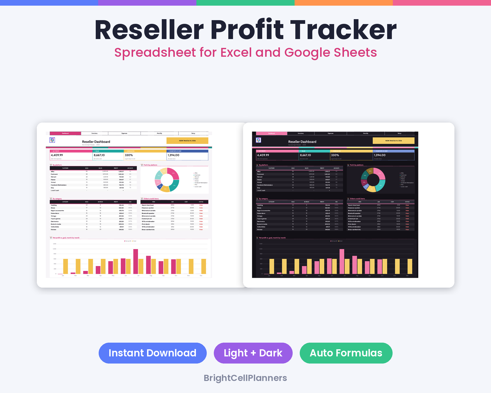 Reseller Profit Tracker – Spreadsheets by BrightCellPlanStudio