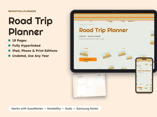 Road Trip Planner – Digital Planners by BrightCellPlanStudio