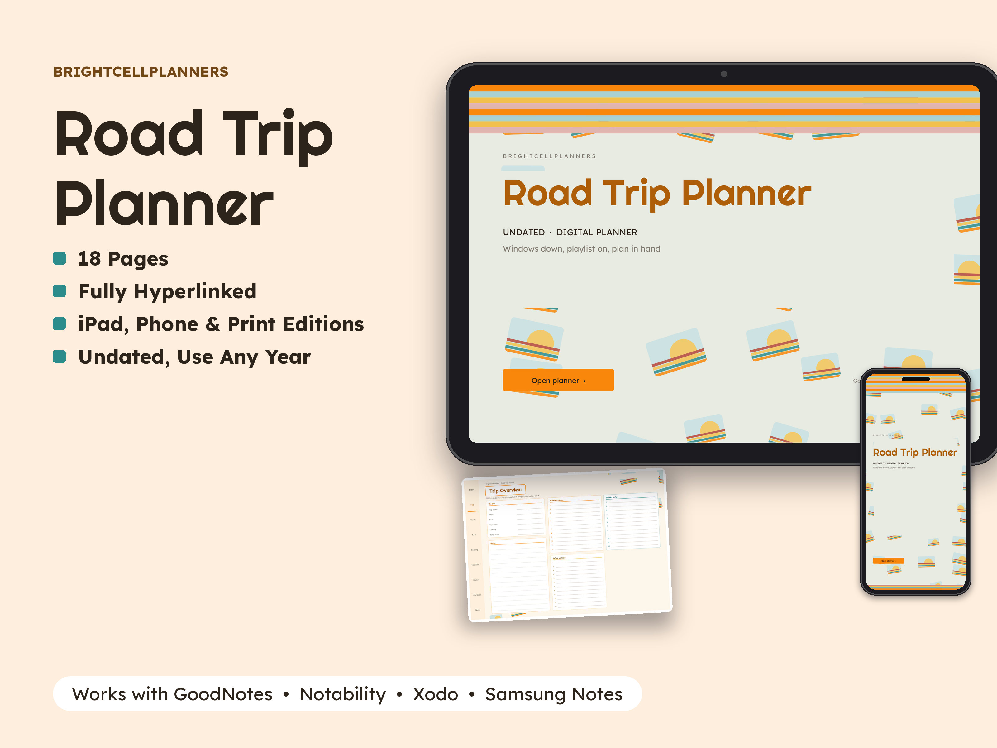 Road Trip Planner – Digital Planners by BrightCellPlanStudio