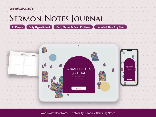 Sermon Notes Journal – Digital Planners by BrightCellPlanStudio