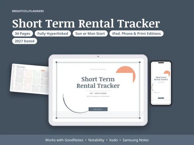Short Term Rental Tracker – Digital Planners by BrightCellPlanStudio