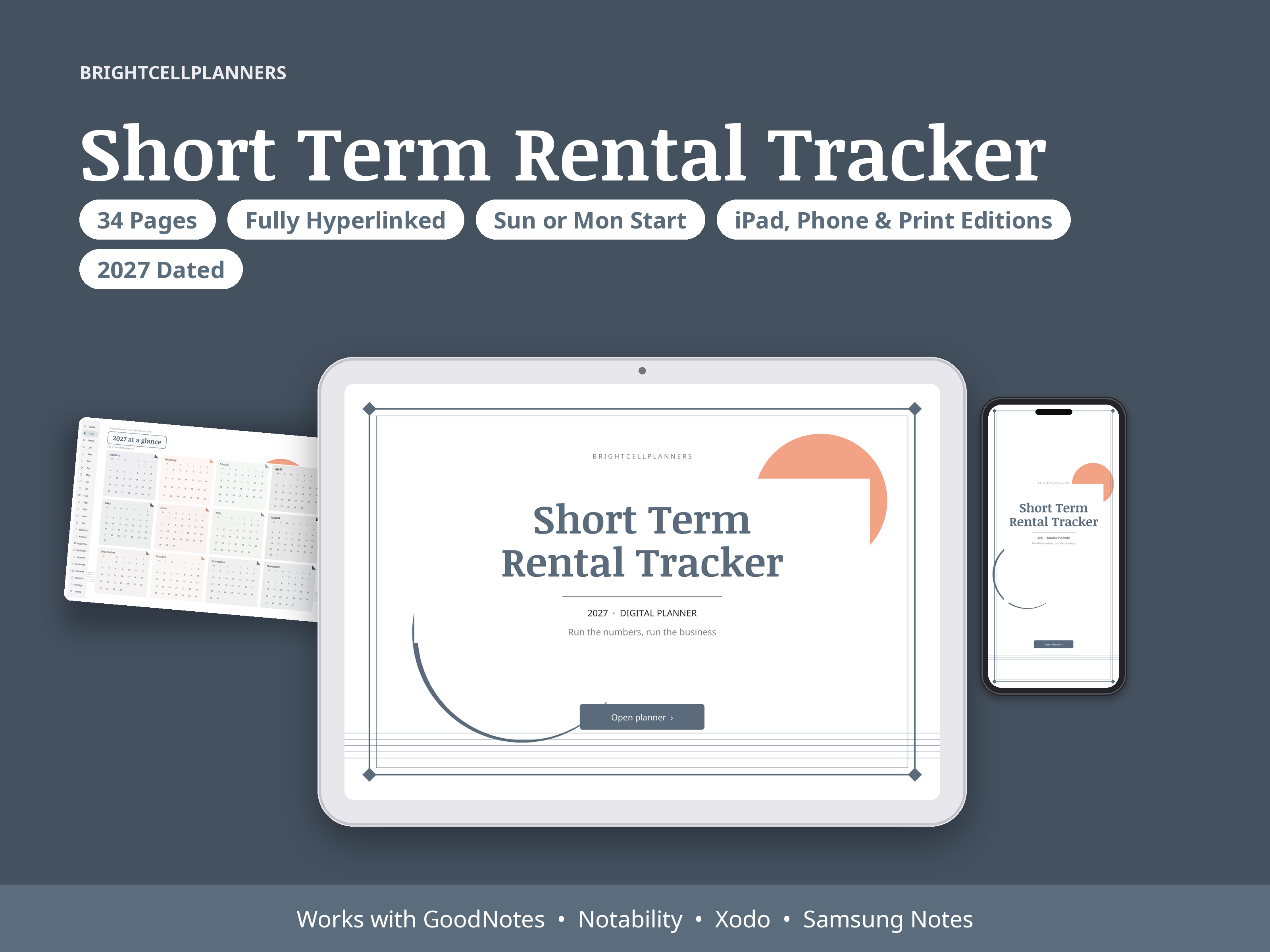 Short Term Rental Tracker – Digital Planners by BrightCellPlanStudio