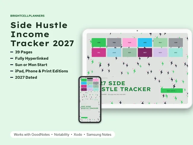 Side Hustle Tracker – Digital Planners by BrightCellPlanStudio