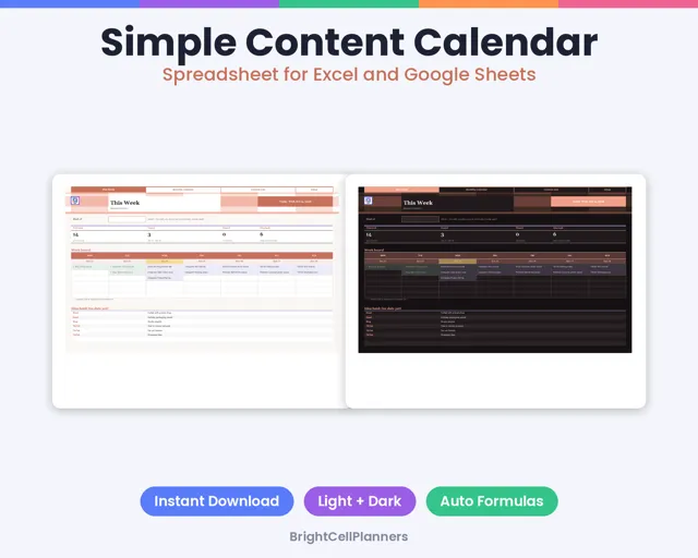 Simple Content Calendar – Spreadsheets by BrightCellPlanStudio