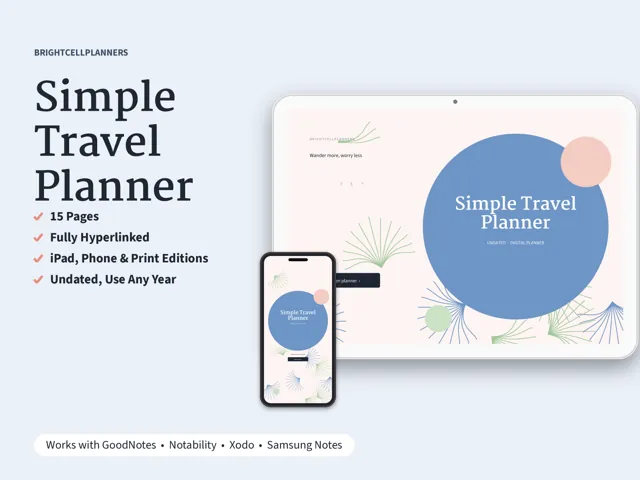Simple Travel Planner – Digital Planners by BrightCellPlanStudio