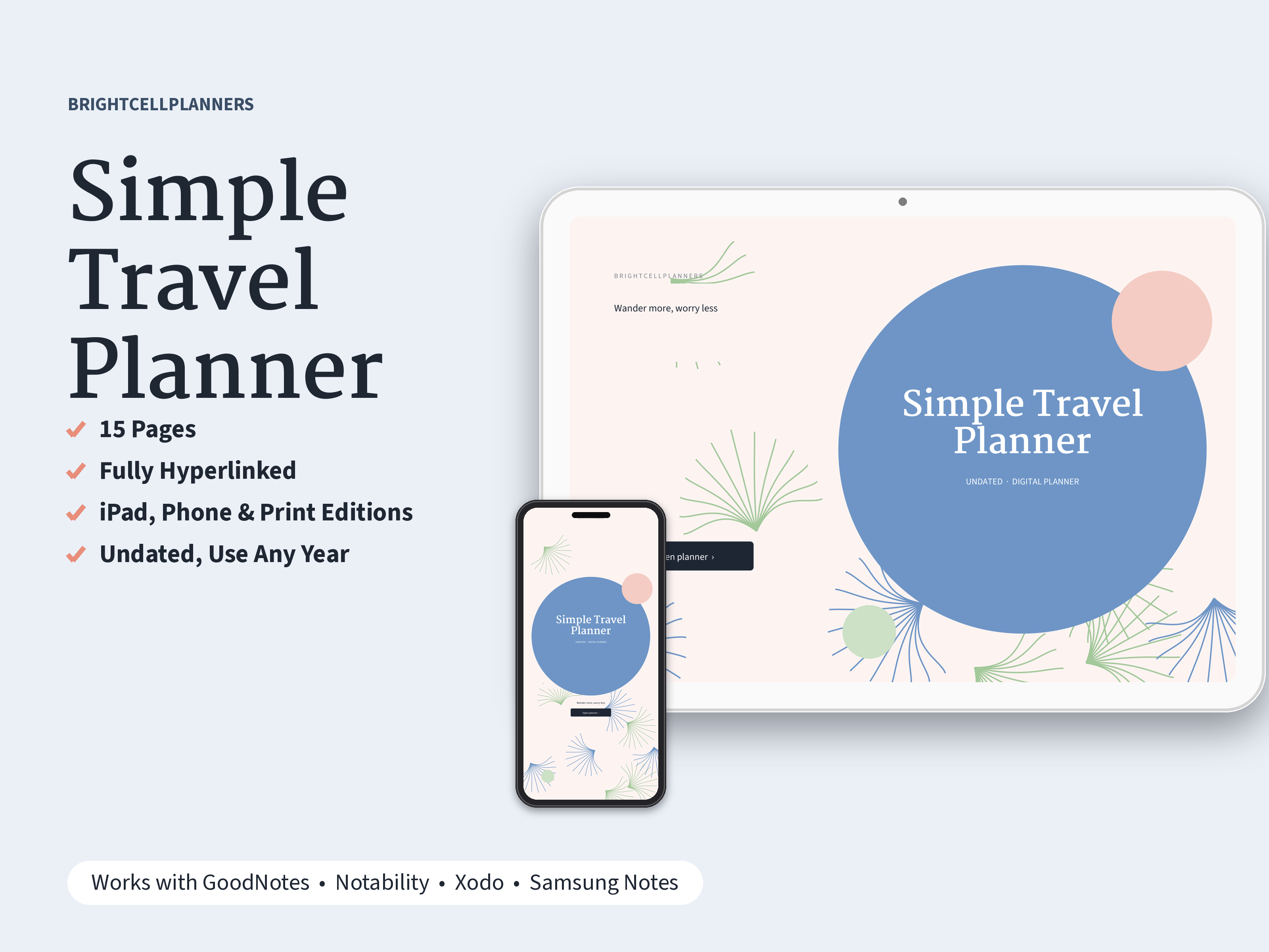 Simple Travel Planner – Digital Planners by BrightCellPlanStudio