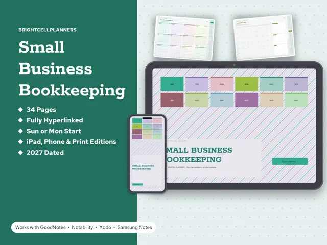 Small Business Bookkeeping – Digital Planners by BrightCellPlanStudio