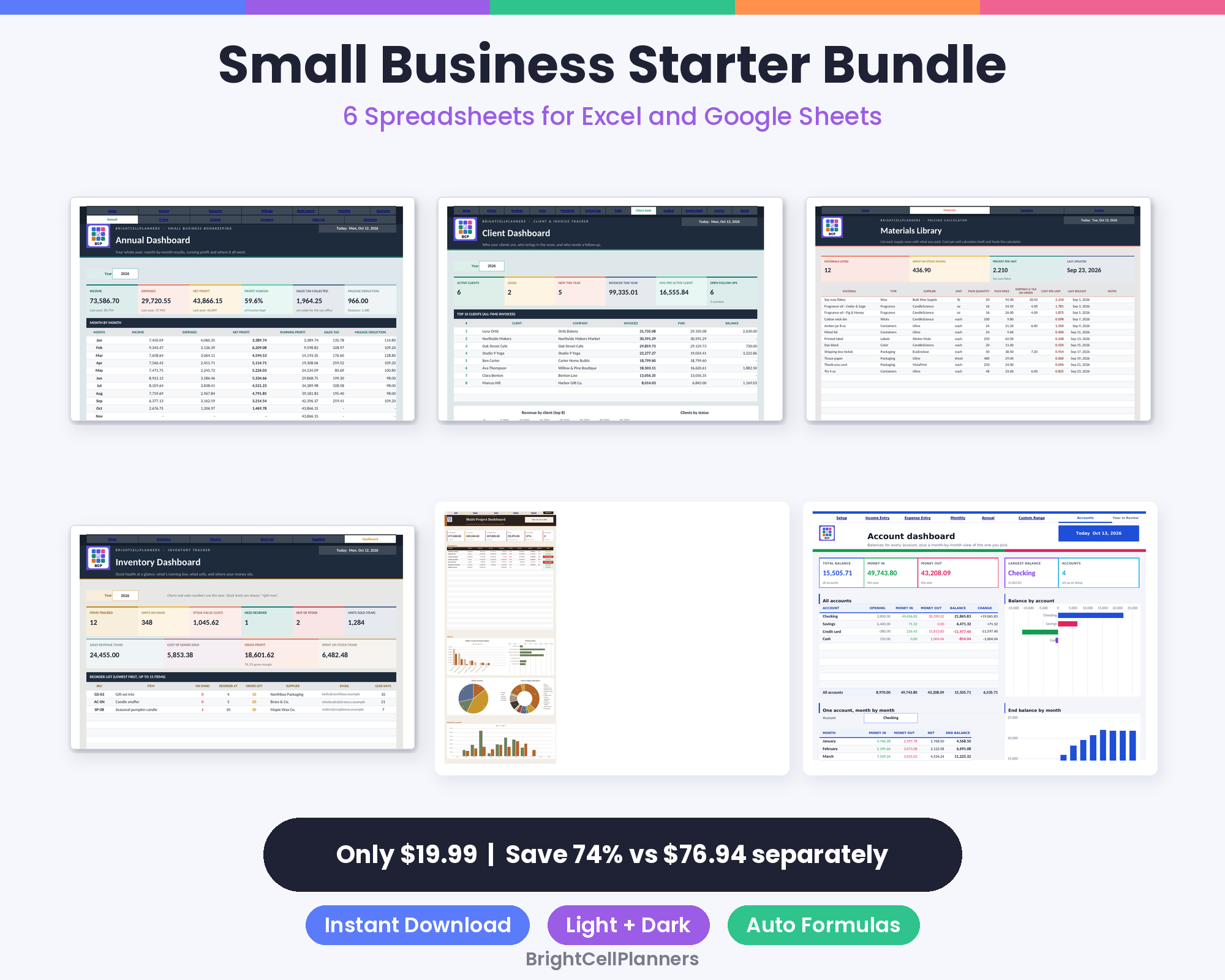 Small Business Starter Spreadsheet Bundle – Spreadsheets by BrightCellPlanStudio